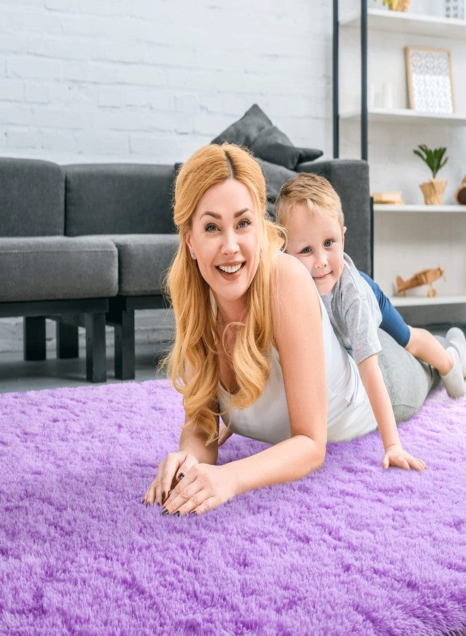 Merelax Modern Soft Fluffy Large Shaggy Rug for Bedroom Livingroom Dorm Kids Room Indoor Home Decorative, Non-Slip Plush Furry Fur Area Rugs Comfy Nursery Accent Floor Carpet 4'x6' Purple - Image 4